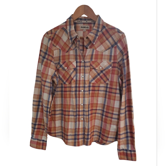 RANK 45 Plaid Western Shirt Snap Button Flannel Cowboy Boho Size L - Picture 2 of 8